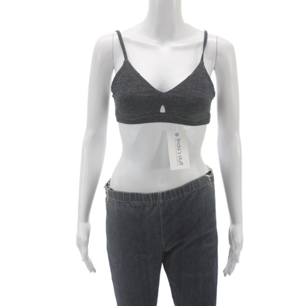 Alo Womens Spaghetti Strap Stretch Knit Logo Cut Out Sports Bra Gray Size Small